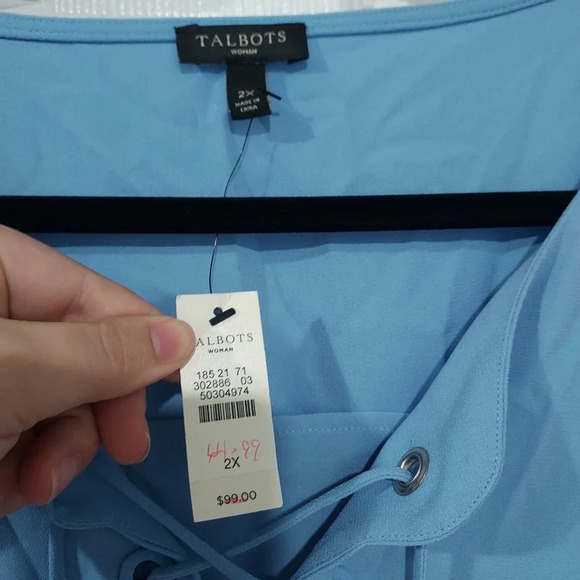 NWT Talbots Woman Periwinkle Blue Scallop Hem 3/4 Sleeve Blouse in Size 2X - Picture 2 of 9